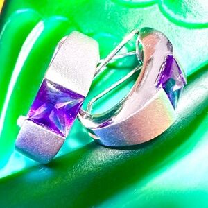 Amethyst Tank Earrings In White Gold With Spring Backs